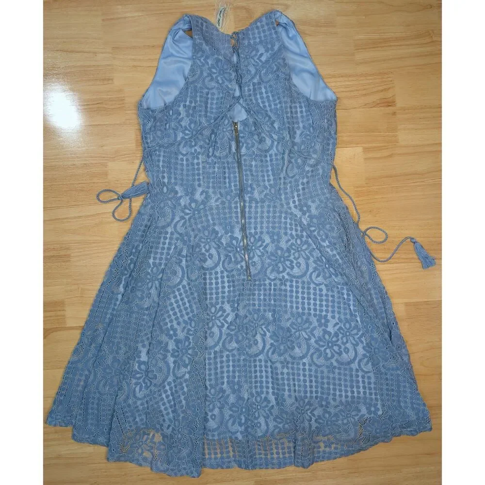 Ultra Pink Blue Lace Fit & Flare Dress Youth Large Lined Zip Back Party School‎